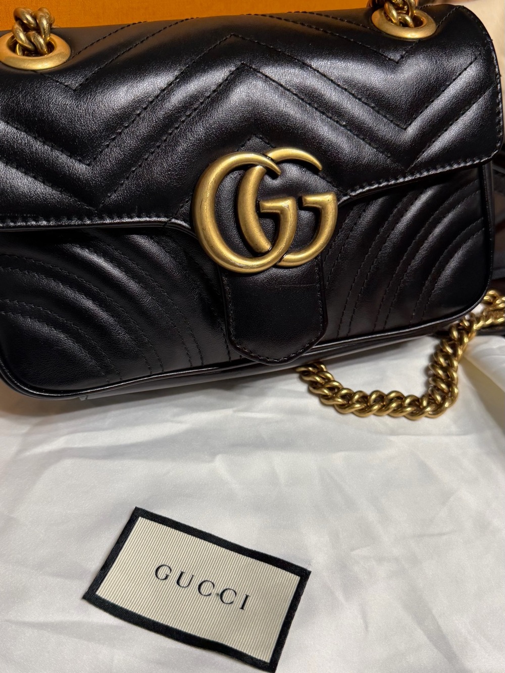 Gucci Black Matelassé Leather Shoulder Bag with Gold Hardware